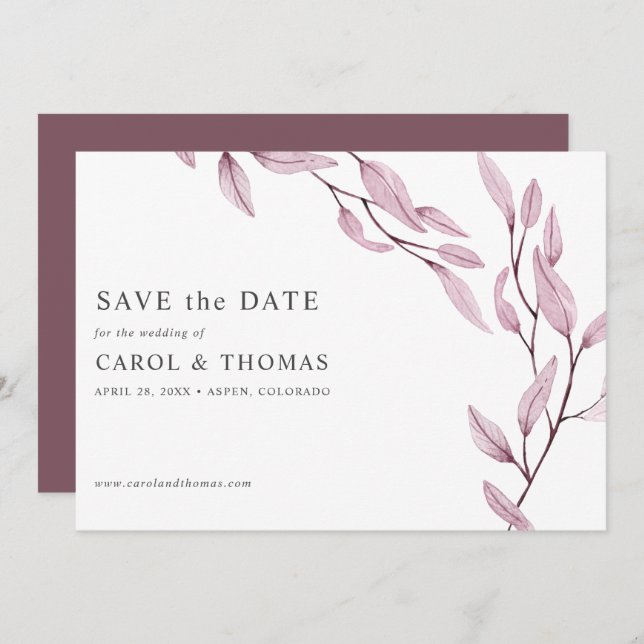 Ethereal Burgundy | chic botanical save the date Invitation (Front/Back)
