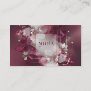 Ethereal Burgundy Floral White Frame Modern Business Card