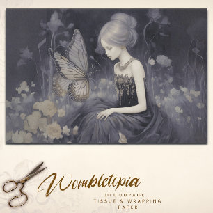 Ethereal Butterfly Monochrome Fantasy Decoupage Tissue Paper