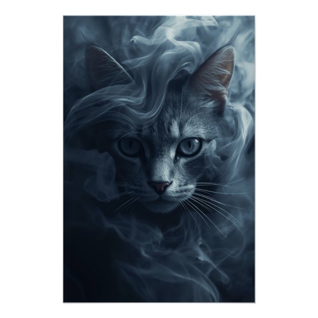 Ethereal Cat in Smoke & Mist – Mystical Poster (Front)