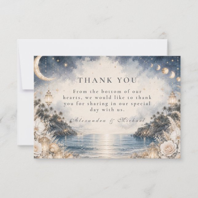 Ethereal Celestial Beach Wedding Thank You Card (Front)