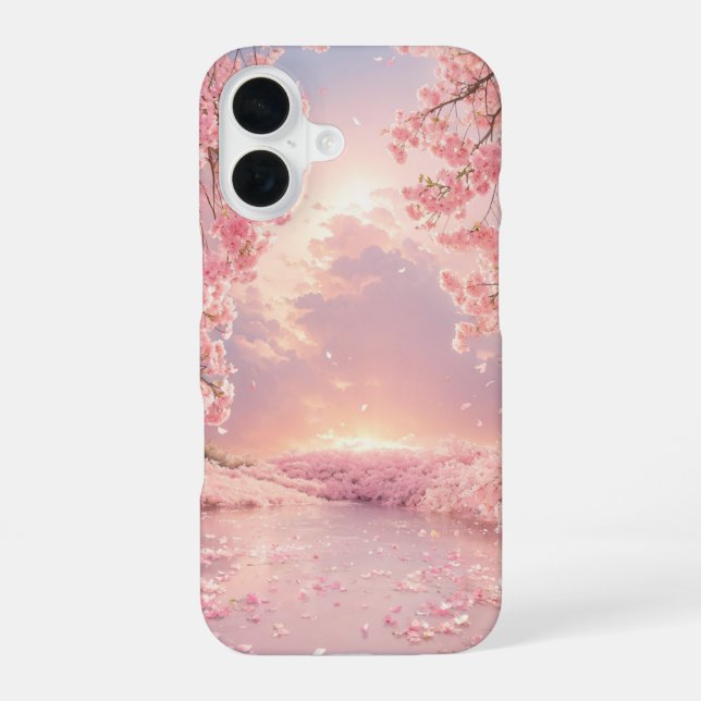 Ethereal Cherry Blossom Water iPhone 16 Case (Back)