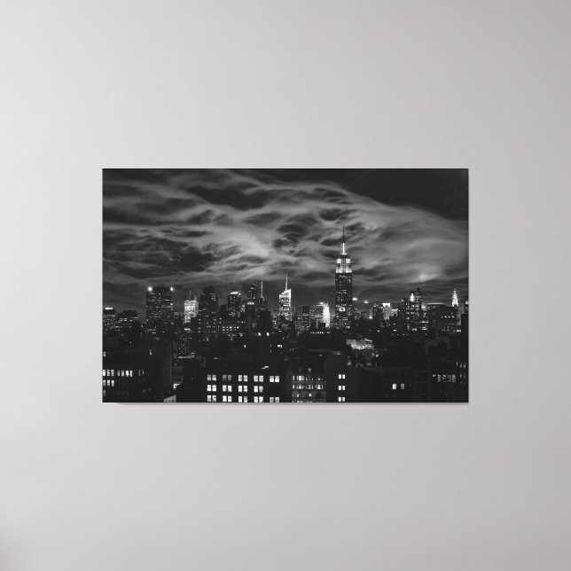 Ethereal Clouds: NYC Skyline, ESB Black and White Canvas Print (Front)