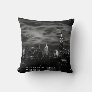 Ethereal Clouds: NYC Skyline, ESB Black and White Cushion