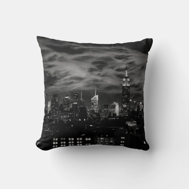 Ethereal Clouds: NYC Skyline, ESB Black and White Cushion (Front)