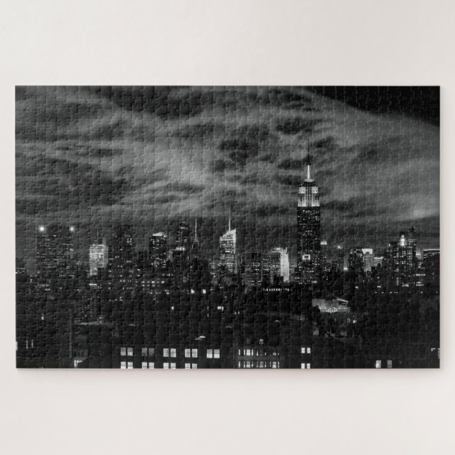 Ethereal Clouds: NYC Skyline, ESB Black and White Jigsaw Puzzle (Horizontal)