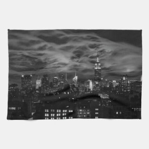 Ethereal Clouds: NYC Skyline, ESB Black and White Tea Towel