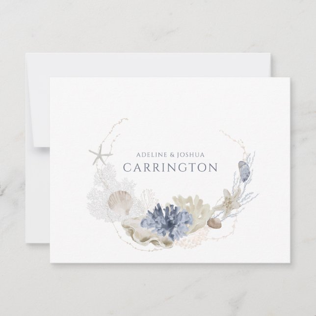 Ethereal Coastal Coral Seashell Couple Card (Front)