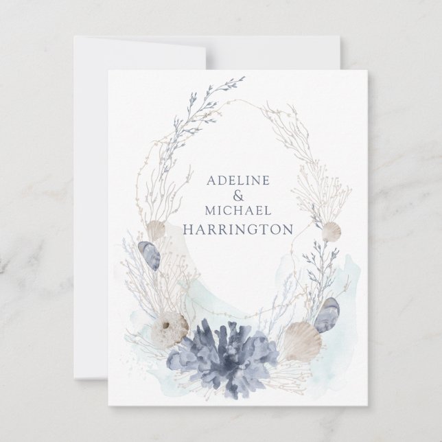 Ethereal Coastal Coral Seashell Couple Card (Front)