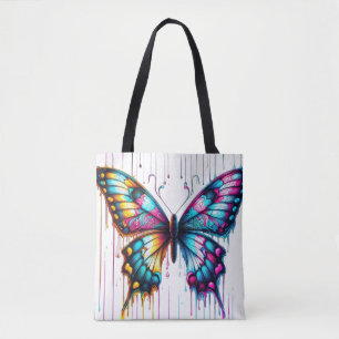 Ethereal Colour Fusion: A Butterfly Dancing Among Tote Bag