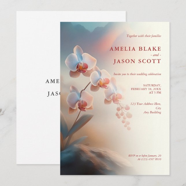 Ethereal Colours White Orchid Wedding Invitation (Front/Back)