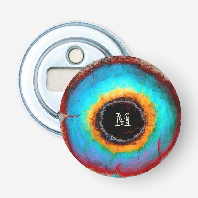 Ethereal Cosmic Eye Monogram Vibrant Abstract Art Bottle Opener (Front)