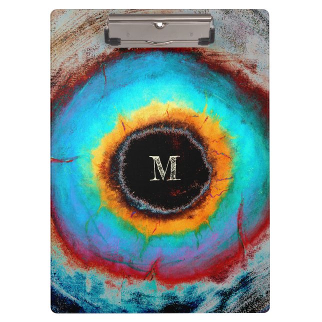Ethereal Cosmic Eye Monogram Vibrant Abstract Art Clipboard (Front)