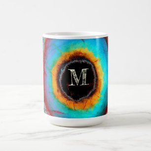 Ethereal Cosmic Eye Monogram Vibrant Abstract Art Coffee Mug