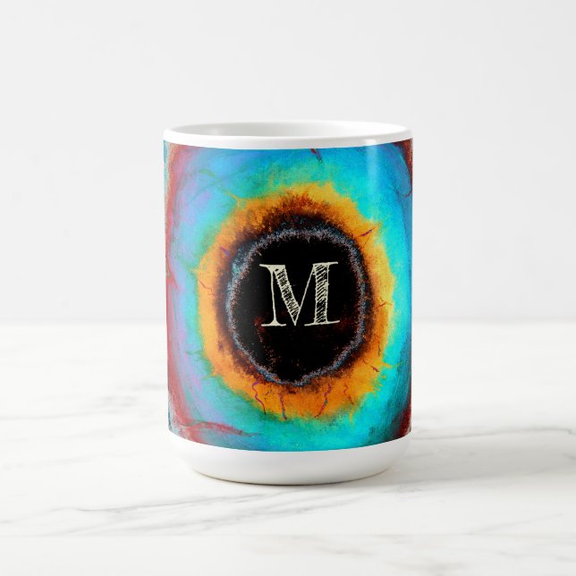 Ethereal Cosmic Eye Monogram Vibrant Abstract Art Coffee Mug (Center)