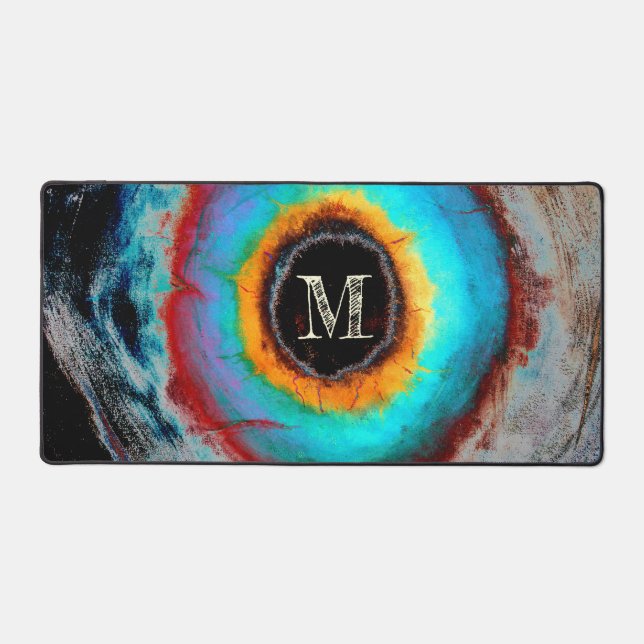 Ethereal Cosmic Eye Monogram Vibrant Abstract Art Desk Mat (Front)