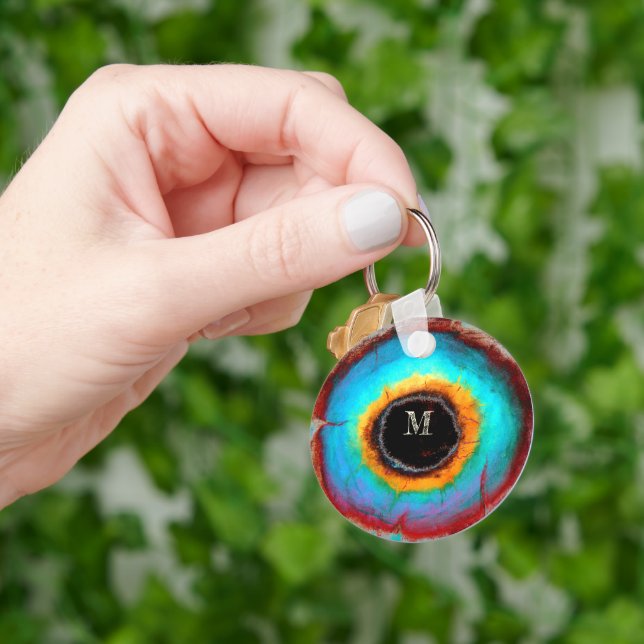 Ethereal Cosmic Eye Monogram Vibrant Abstract Art Key Ring (Hand)
