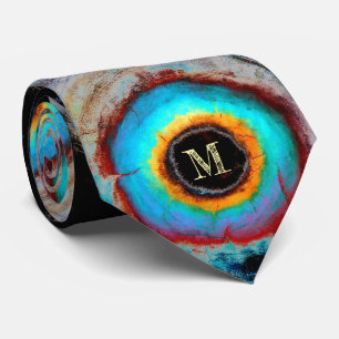 Ethereal Cosmic Eye Monogram Vibrant Abstract Art Tie