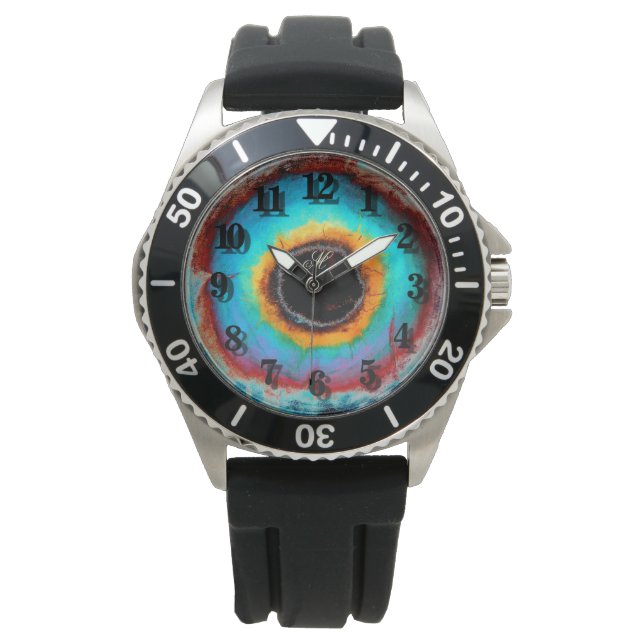 Ethereal Cosmic Eye Monogram Vibrant Abstract Art Watch (Front)