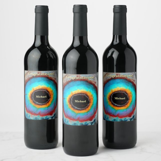 Ethereal Cosmic Eye Monogram Vibrant Abstract Art Wine Label (Bottles)