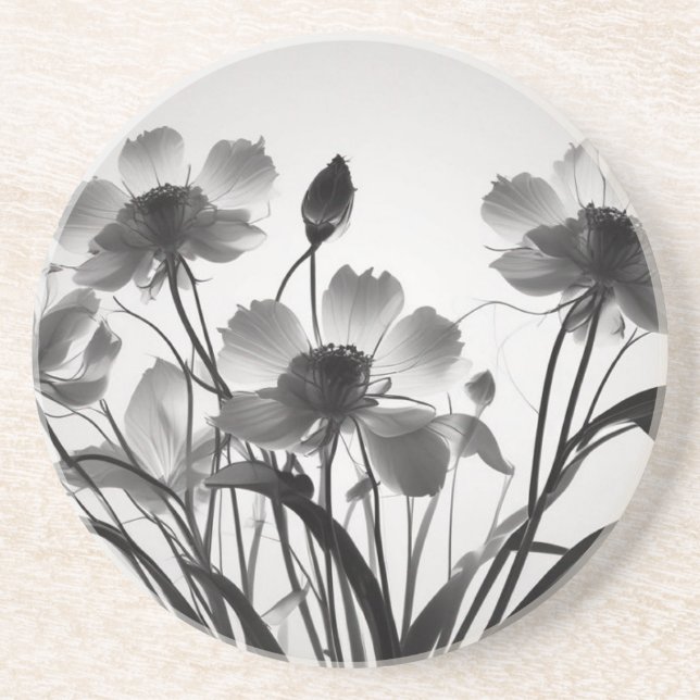 Ethereal Cosmos Bouquet Timeless Black and White Coaster (Front)