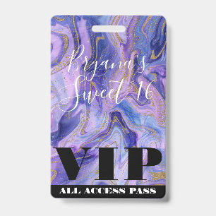 Ethereal Cotton Candy Marble Glam Sweet 16 VIP ID Badge