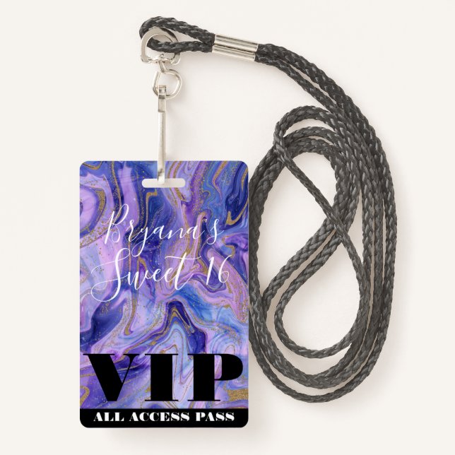Ethereal Cotton Candy Marble Glam Sweet 16 VIP ID Badge (Front with Lanyard)