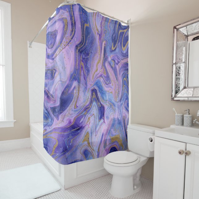 Ethereal Cotton Candy Marble Watercolor Fantasy Shower Curtain (In Situ)