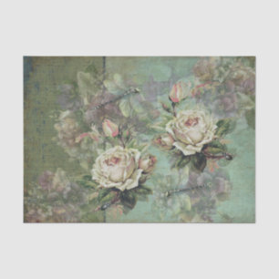 Ethereal Cream Roses, Purple Pansies and Insects Tissue Paper