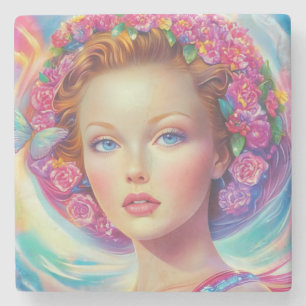 Ethereal Crown Portrait Stone Coaster