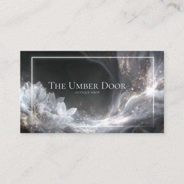 Ethereal Crystal Flower Gold Dust Black Business Card (Front)