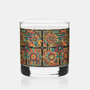 Ethereal Cyan "Pre-Columbian Tapestry" 12oz Rocks  Whiskey Glass