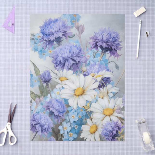 Ethereal Daisies & Purple & Blue Flowers Decoupage Tissue Paper (Craft)
