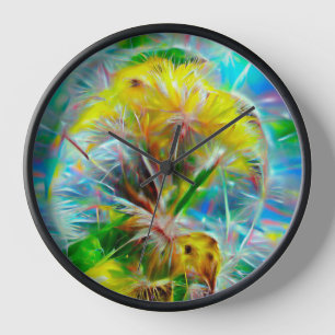 Ethereal Dandelions in Neon Dreamscape Clock