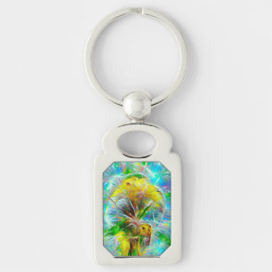 Ethereal Dandelions in Neon Dreamscape Key Ring
