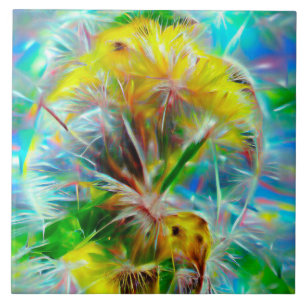 Ethereal Dandelions in Neon Dreamscape Tile