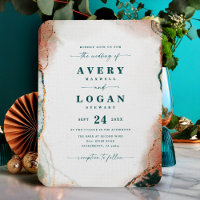 Ethereal Dark Teal & Copper Wedding Invitation