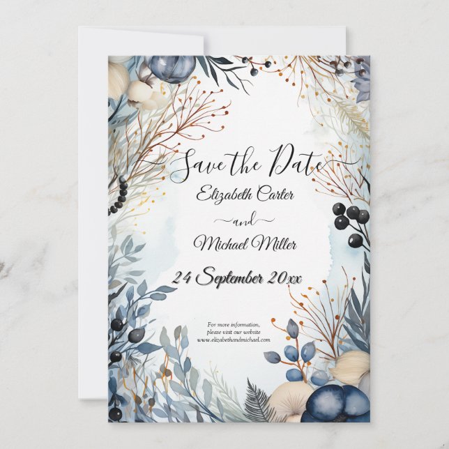 Ethereal Delicate Watercolor Serene Foliage   Save The Date (Front)
