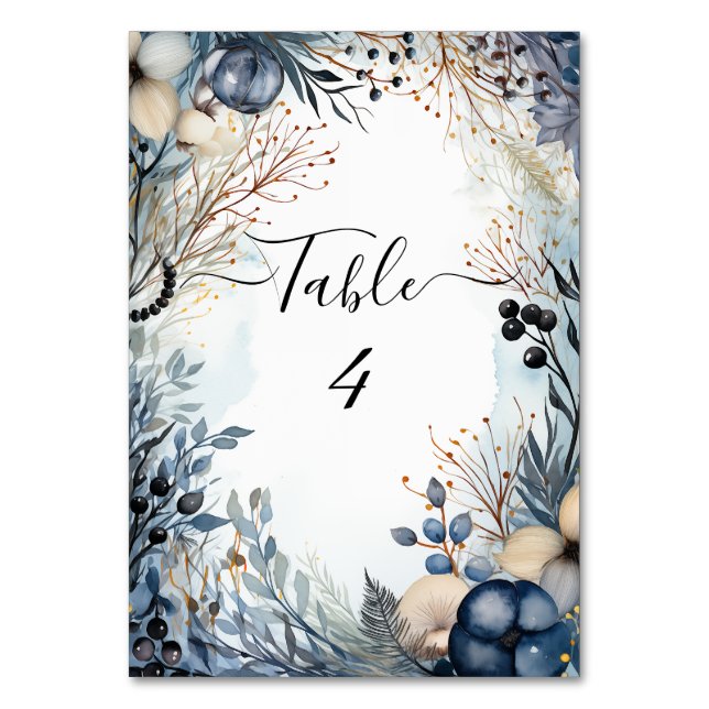 Ethereal Delicate Watercolor Serene Foliage   Table Number (Front)