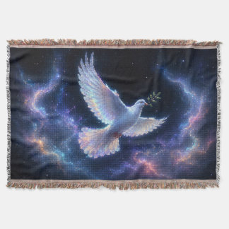 Ethereal Dove of Peace in Cosmic Light Throw Blanket