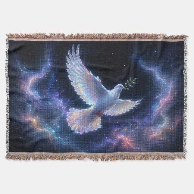 Ethereal Dove of Peace in Cosmic Light Throw Blanket (Front)