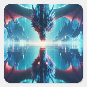 Ethereal Dragon Reflection Ai Art Square Sticker