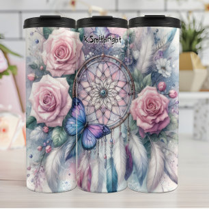 Ethereal Dreamcatcher with Pink Roses Thermal Tumbler