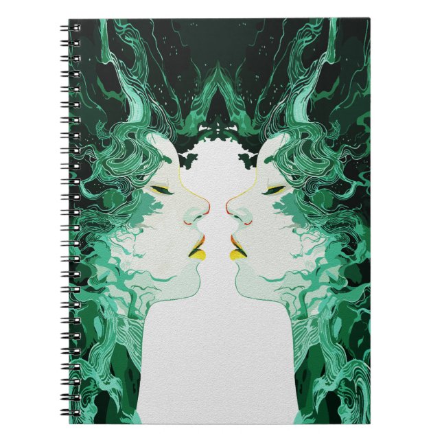 Ethereal Duality – Surreal Mirror Reflection Notebook (Front)