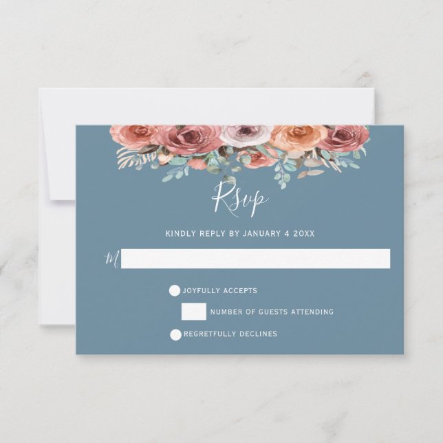Ethereal Dusty Blue, Blush and Peach Floral RSVP (Front)