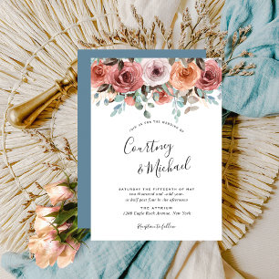 Ethereal Dusty Blue, Blush Peach Floral Wedding Invitation