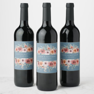 Ethereal Dusty Blue, Blush Pink Floral Beverage / Wine Label