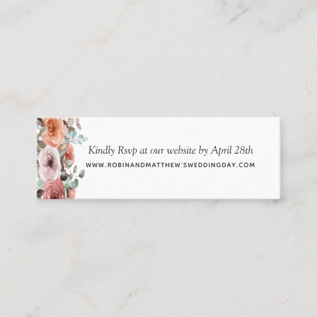 Ethereal Dusty Blue Blush Pink Floral Website Rsvp Mini Business Card (Front)