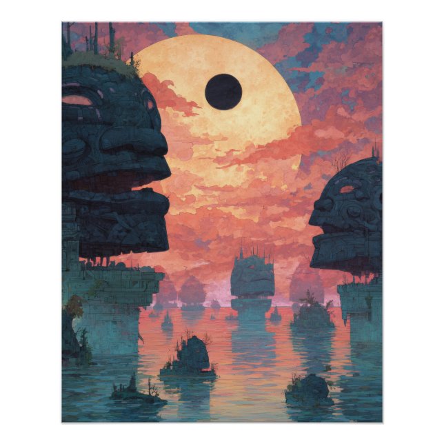 Ethereal Eclipse Over Misty Cliffs Poster (Front)
