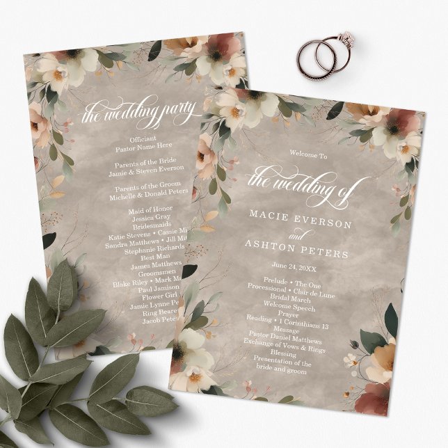 Ethereal Elegance Beige Ecru Wedding Ceremony Programme (Step into a world where love and nature intertwine, with our Ethereal Elegance Programs.)